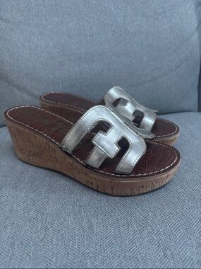 Sam Edelman 7.5 M metallic cork wedge, worn once.